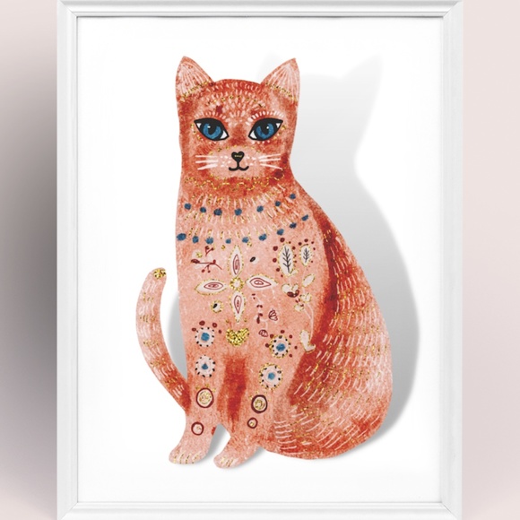Cute Cat Portrait Illustration Wall Art Print Poster Unframed - Picture 1 of 5